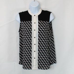 Halogen Sleeveless Blouse Womens XSP Top Black Geometric Print Petite Work X!08X